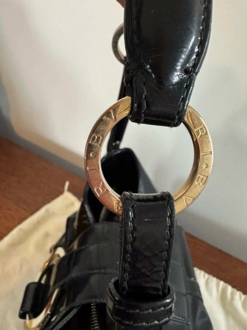 Bvlgari Chandra Hobo Bag in Black Patent Leather w/COA and Dust Bag